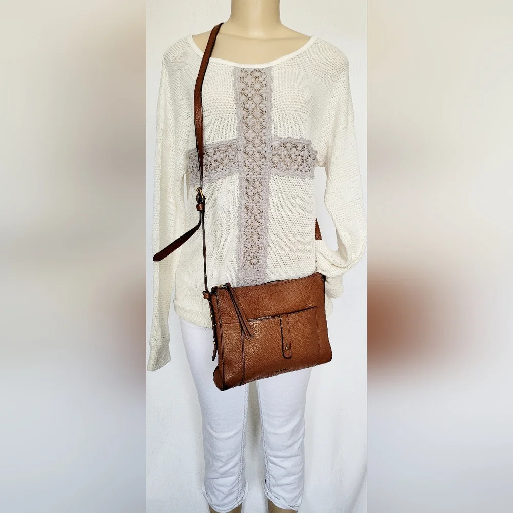Fossil Gemma Cow Hide Brown Pebbled Leather Crossbody Bag 10